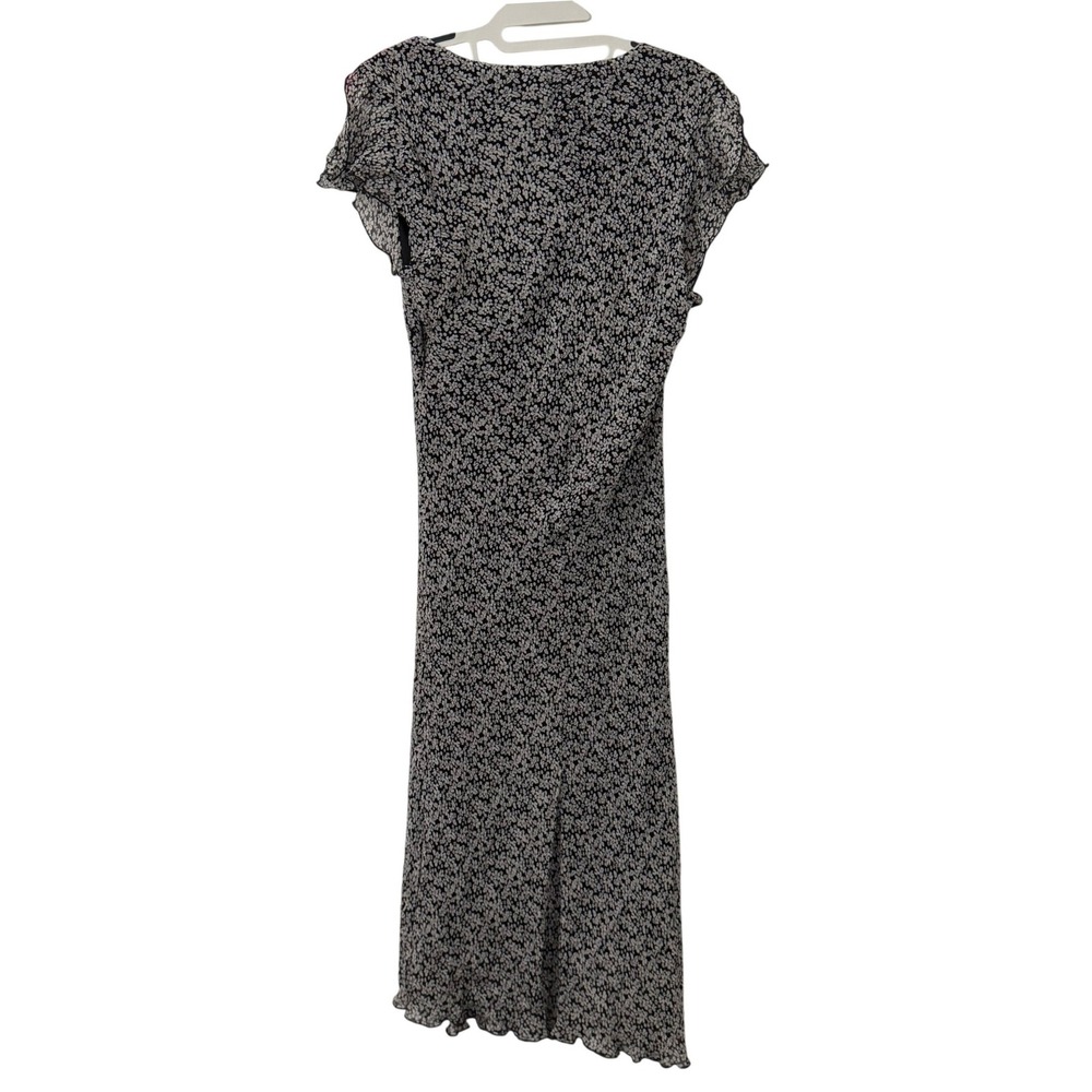 Live a Little VTG 90s Black Floral Rayon Midi Dress L Flutter Sleeve Romantic - Picture 4 of 7